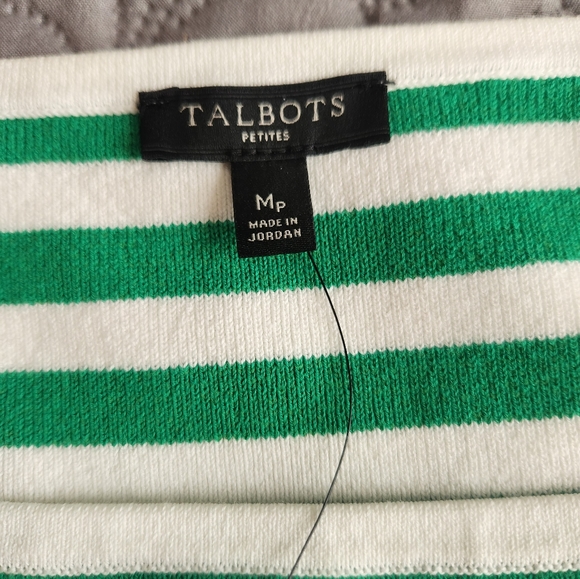 NWT Talbots green and white striped square neck short sleeved sweater MP - Picture 8 of 10